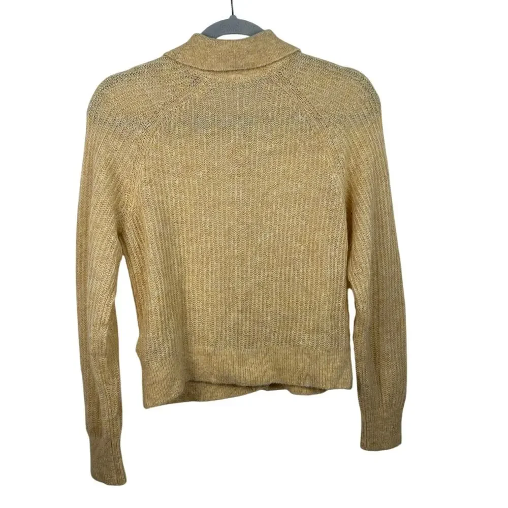 Everlane Alpaca Collared Cardigan Women Small Yellow Excellent Sheer Cottagecore